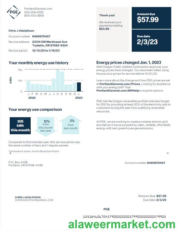 USA PGE utility bill Word and PDF template